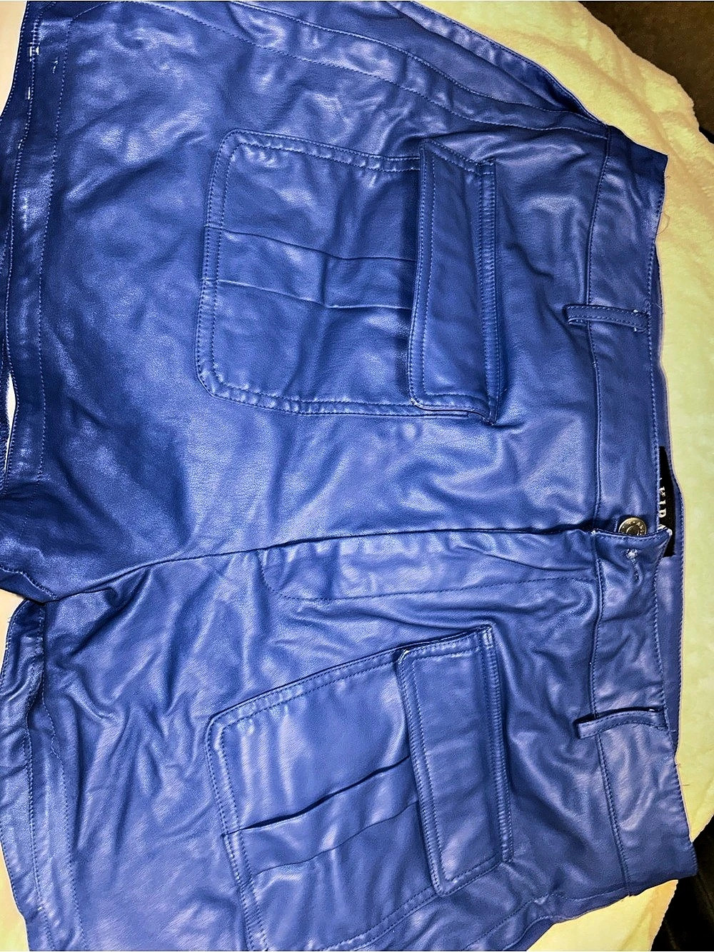 AKIRA Faux Leather Mini Cargo Shorts Blue